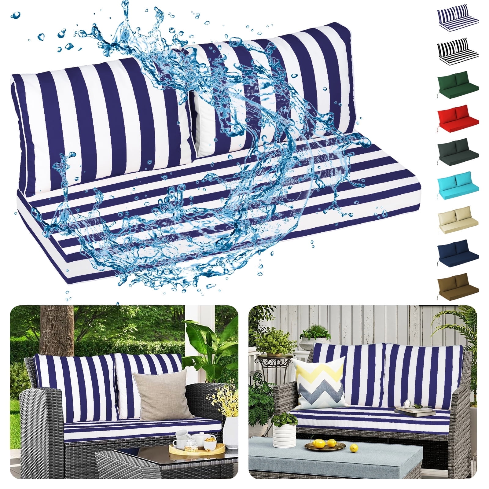 DTTRA Outdoor Loveseat Cushion Set, 48 x 24 Inch, Water Repellent, 3-Year Fade Resistant, Patio Furniture Cushions with Removable Cover, Ties and Hidden Zipper for Sofa Bench Couch Pads Set