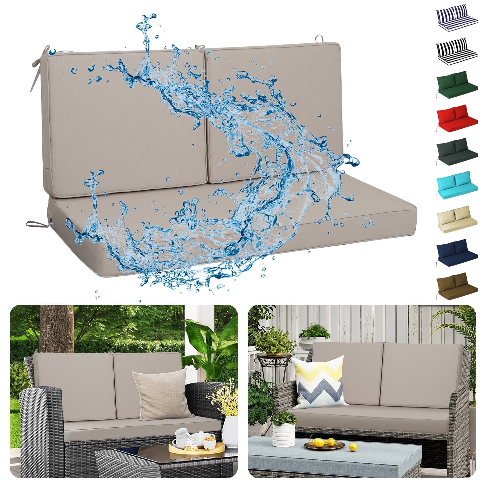 DTTRA Outdoor Loveseat Cushion Set, 48 x 24 Inch, Water Repellent, 3-Year Fade Resistant, Patio Furniture Cushions with Removable Cover, Ties and Hidden Zipper for Sofa Bench Couch Pads Set