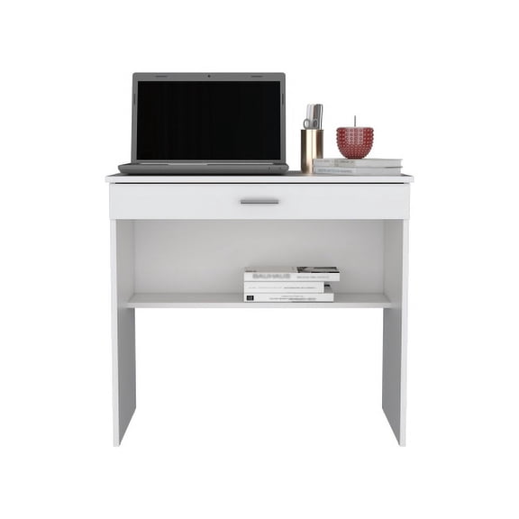 Dtwnek 1 Drawer Computer Desk with Shelf, Wood Writing Table for Office, Home, White