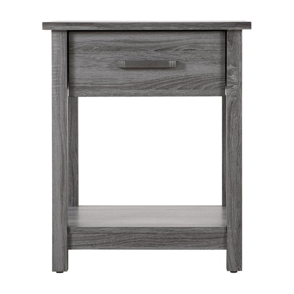 Dtwnek 1 Drawer Nightstand with 1 Open Shlef, Wood Beside Table for Home, Bedroom, Office, Gray