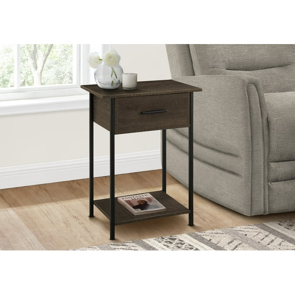 Dtwnek 1 Drawer Side Table with Bottom Shelf, Wood End Table for Living Room, Bedroom, Dark Brown