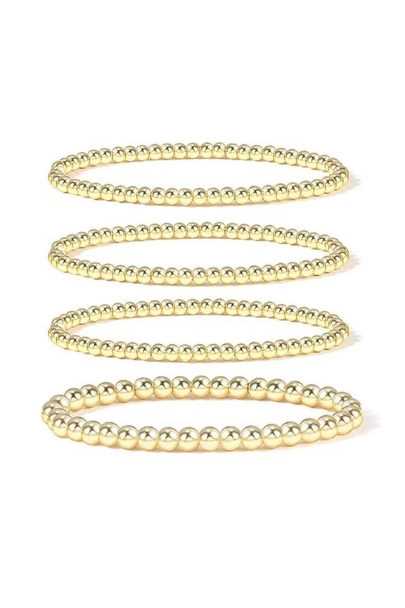14K Gold Plated Bead Ball Bracelet Gift, Fashion Stretchable Elastic Bohemian Gold Beaded Bracelet for Women