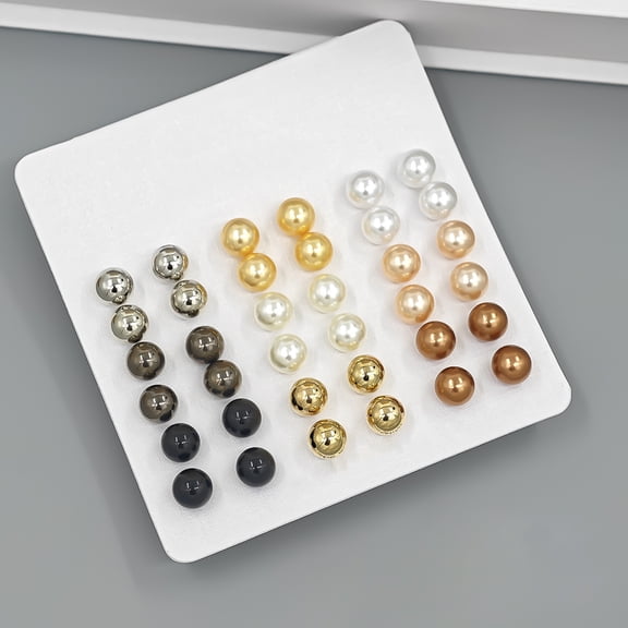 Dtwnek 18 Pairs Stainless Steel Earrings Round Ball Earrings Jewelry Faux Pearl Studs Earrings for Wedding Birthday Christmas