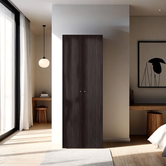 Dtwnek 2 Doors Armoire with 4 Shelves, Dark Brown