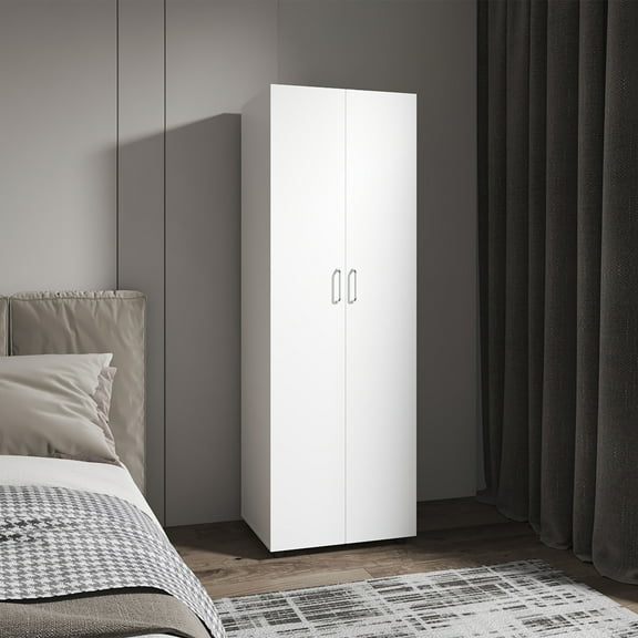 Dtwnek 2 Doors Armoire with Inner Shelves and Hanging Rod, Storage Cabinet for Living Room, Bedroom, White