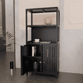 thumbnail image 1 of Dtwnek 2 Doors Bathroom Cabinet with 2 Open Shelves and 2 Inner Shelves, Bamboo Storage Cabinet for Living Room, Kitchen, Bathroom, 1 of 10