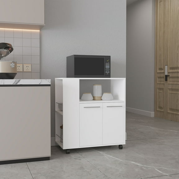 Dtwnek 2 Doors Kitchen Cart with 3 Shelves and 4 Wheels