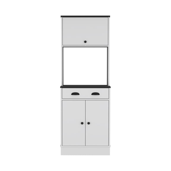 Dtwnek 2 Doors Wood Kitchen Pantry Cabinet with Drawer and Open Shelf, White + Black
