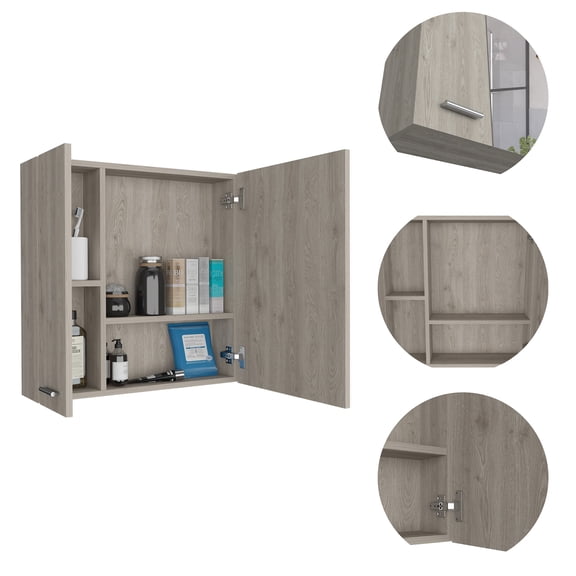 Dtwnek 2 Doors Wood Wall Cabinet with 4 Inner Shelves, Light Gray