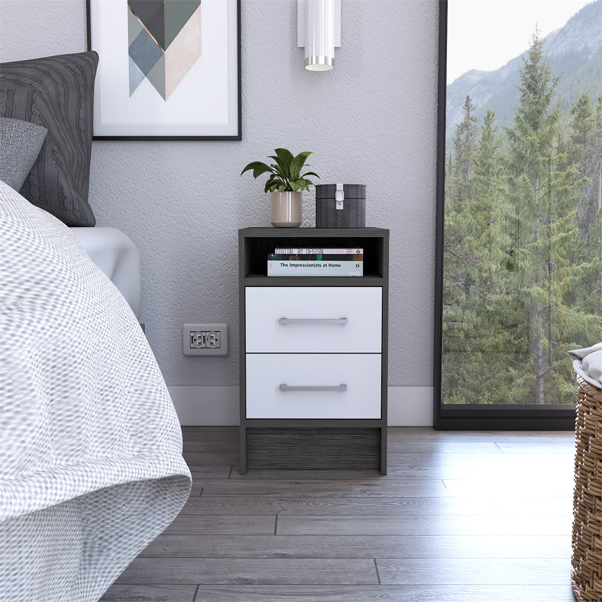 Philadelphia Smoky Oak and White 2-Drawer Nightstand with Concealed Shelf