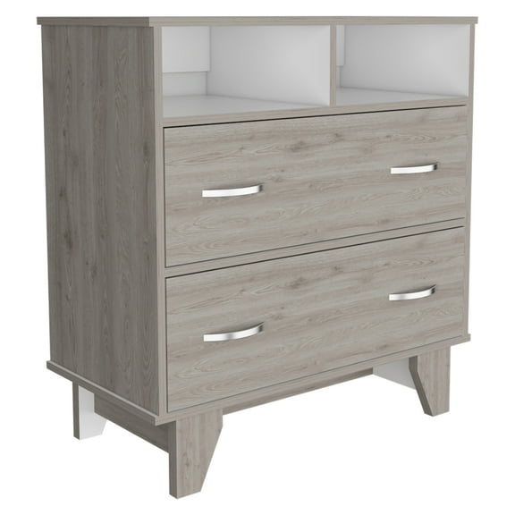Dtwnek 2 Drawer Dresser with Open Shelf for Bedroom, Light Gray