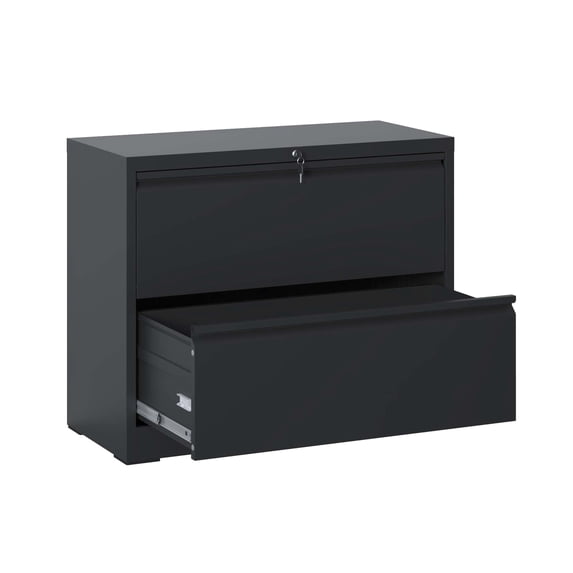 Dtwnek 2 Drawer Lateral File Cabinet with Lock, Lockable File Cabinet for Home Office, Locking Metal File Cabinet for Letter/A4/F4 Size, Black