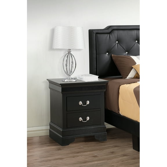 Dtwnek 2 Drawer Wood Nightstand for Living Room, Bedroom, Black
