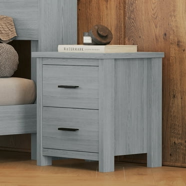 Dtwnek 2 Drawer Wooden Nightstand, Large Storage Space Beside Table for Living Room, Bedroom, Light Gray