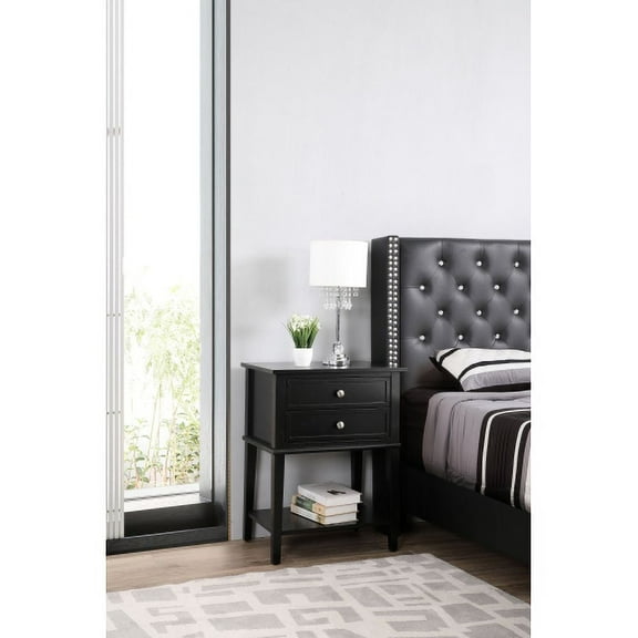 Dtwnek 2 Drawers Nightstand for Home, Bedroom, Black