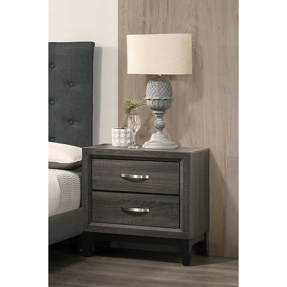 Dtwnek 2 Drawers Nightstand with Handle, Beside Table for Living Room, Bedroom, Gray