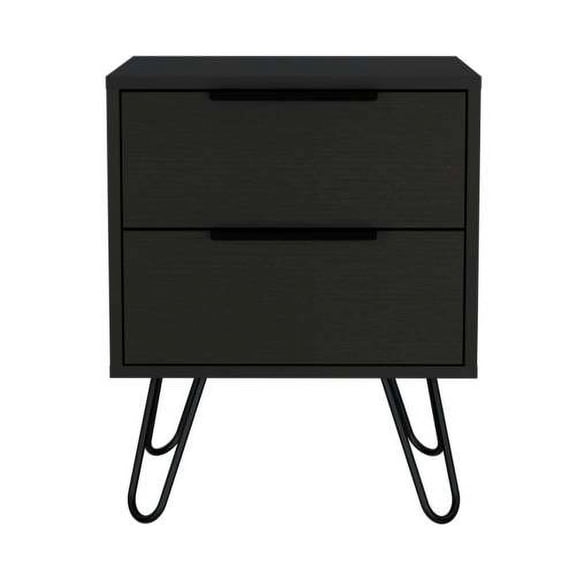 Dtwnek 2 Drawers Nightstand with Metal Legs, Wood Beside Table for Living Room, Bedroom, Office, Black