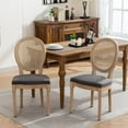 thumbnail image 1 of Dtwnek 2 Pack Wood Frame Upholstered Linen Fabric Rattan Back Dining Chair for Living Room, Dining Room, Gray, 1 of 9