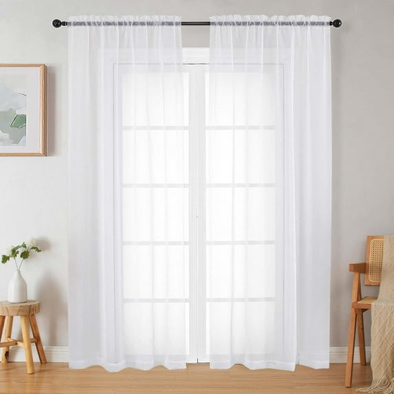 Dtwnek 2 Panels Sheer Curtains Solid Color Window Curtain Light Filtering Curtains Elegant Window Treatments for Bedroom Living Room, 54"x92"