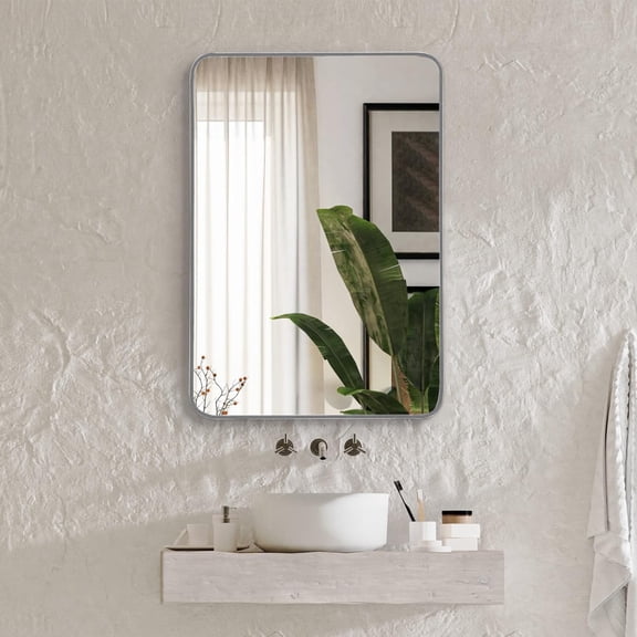 Dtwnek 22x30 Inch Silver Metal Frame Rectangular Vanity Mirror Makeup Mirror Wall Mirror for Bathroom, Living Room
