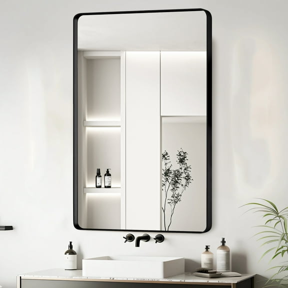 Dtwnek 23x30 Inch Black Aluminium Frame Wall Mirror for Bathroom, Living Room