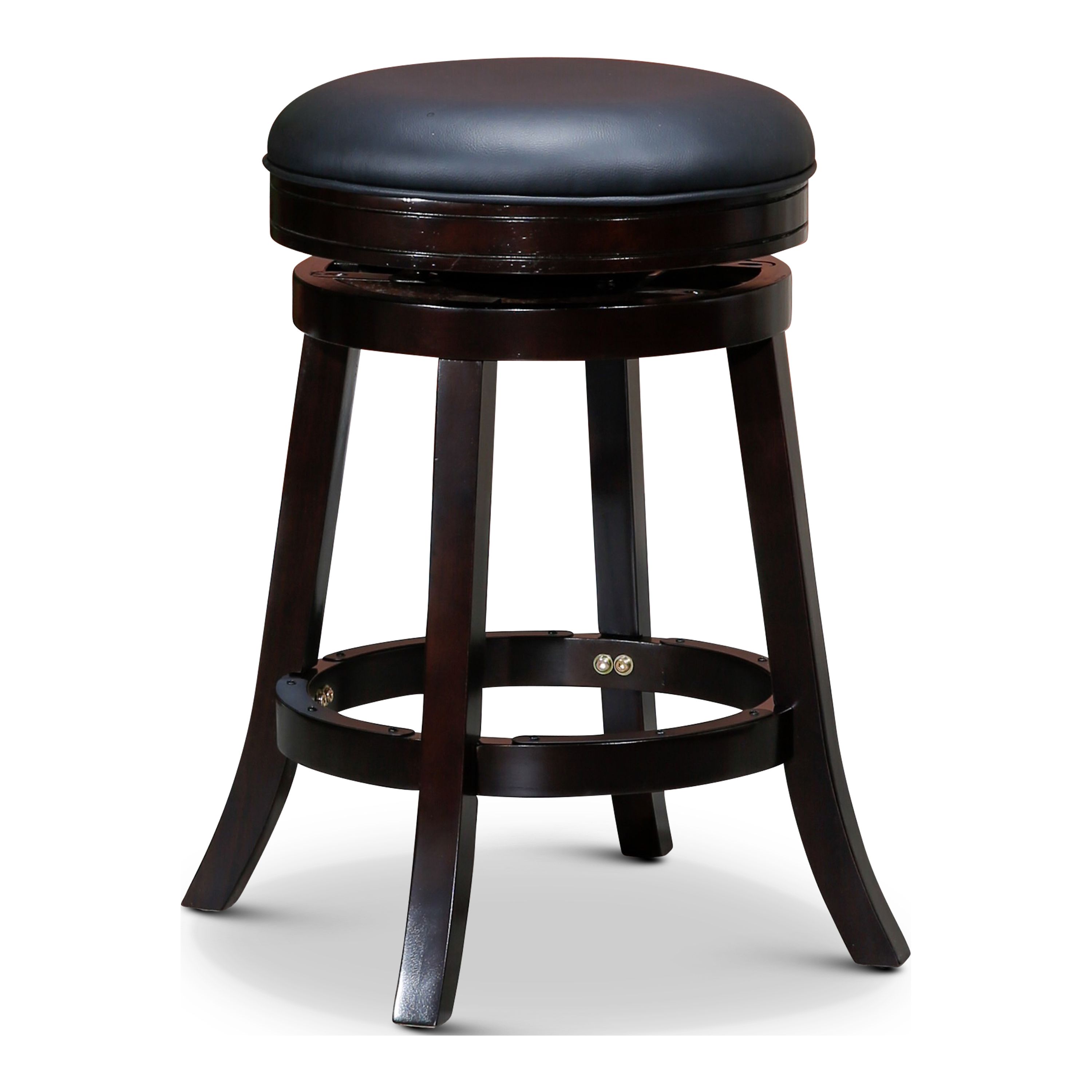 Dtwnek 24" Counter Bar Stool, Espresso Finish, Black Leather Seat