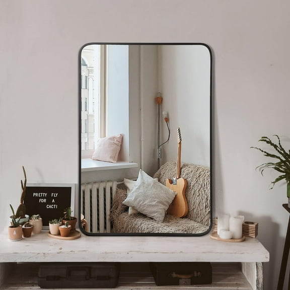 Dtwnek 24x32 Inch Black Metal Frame Rectangular Wall Mirror for Bathroom, Living Room