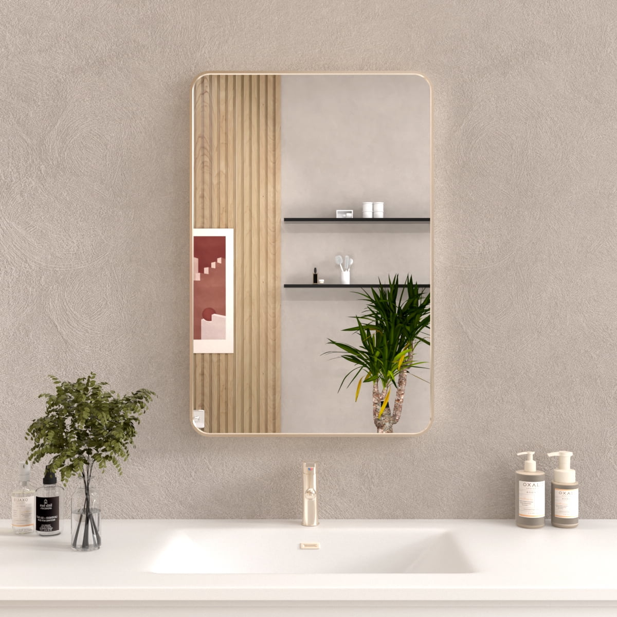 Dtwnek 24x36 In Rectangle Aluminum Frame Bathroom Wall Mirror Vanity