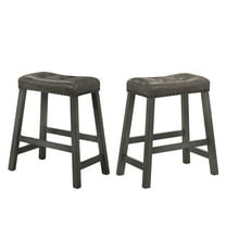 Dtwnek 25 Inch Height Backless Counter Stool Set of 2, Wooden Leather Seat Counter Height Barstool for Kitchen, Bar, Gray