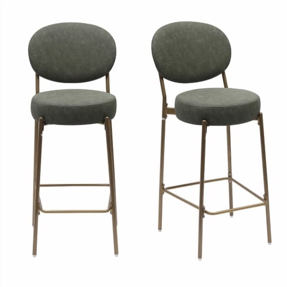 Dtwnek 29" Seat Height Upholstered Bar Stools with Golden Metal Legs, Faux Leather Counter Stool for Kitchen, Bar, Dining Room, Set of 2, Green