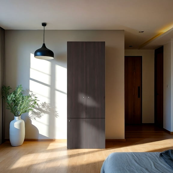 Dtwnek 3 Door Tall Wardrobe Cabinet with 4 Shelves,Freestanding Armoire for Bedroom, Living Room, Entryway, Brown