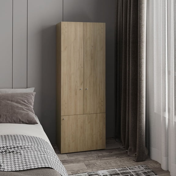 Dtwnek 3 Door Wardrobe with 4 Inner Shelves, Freestanding Storage Cabinet for Bedroom, Living Room, Borwn