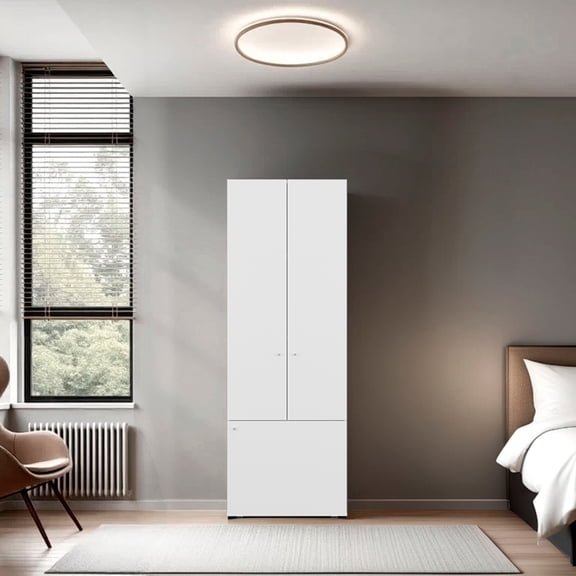 Dtwnek 3 Doors Tall Wardrobe Storage Cabinet with 4 Shelves, White