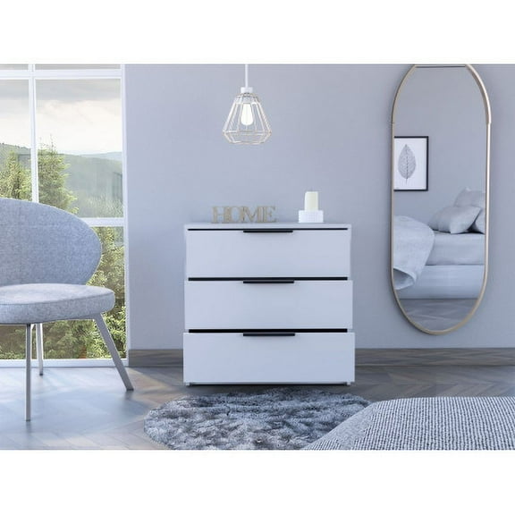 Dtwnek 3 Drawer Dresser with Handle, Perfect for Living Room, Bedroom, White