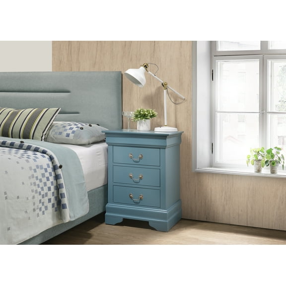 Dtwnek 3 Drawer Nightstand Beside Table for Living Room, Bedroom, Office, Blue