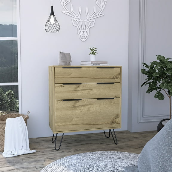 Dtwnek 3 Drawers Dresser for Living Room, Bedroom, Light Brown