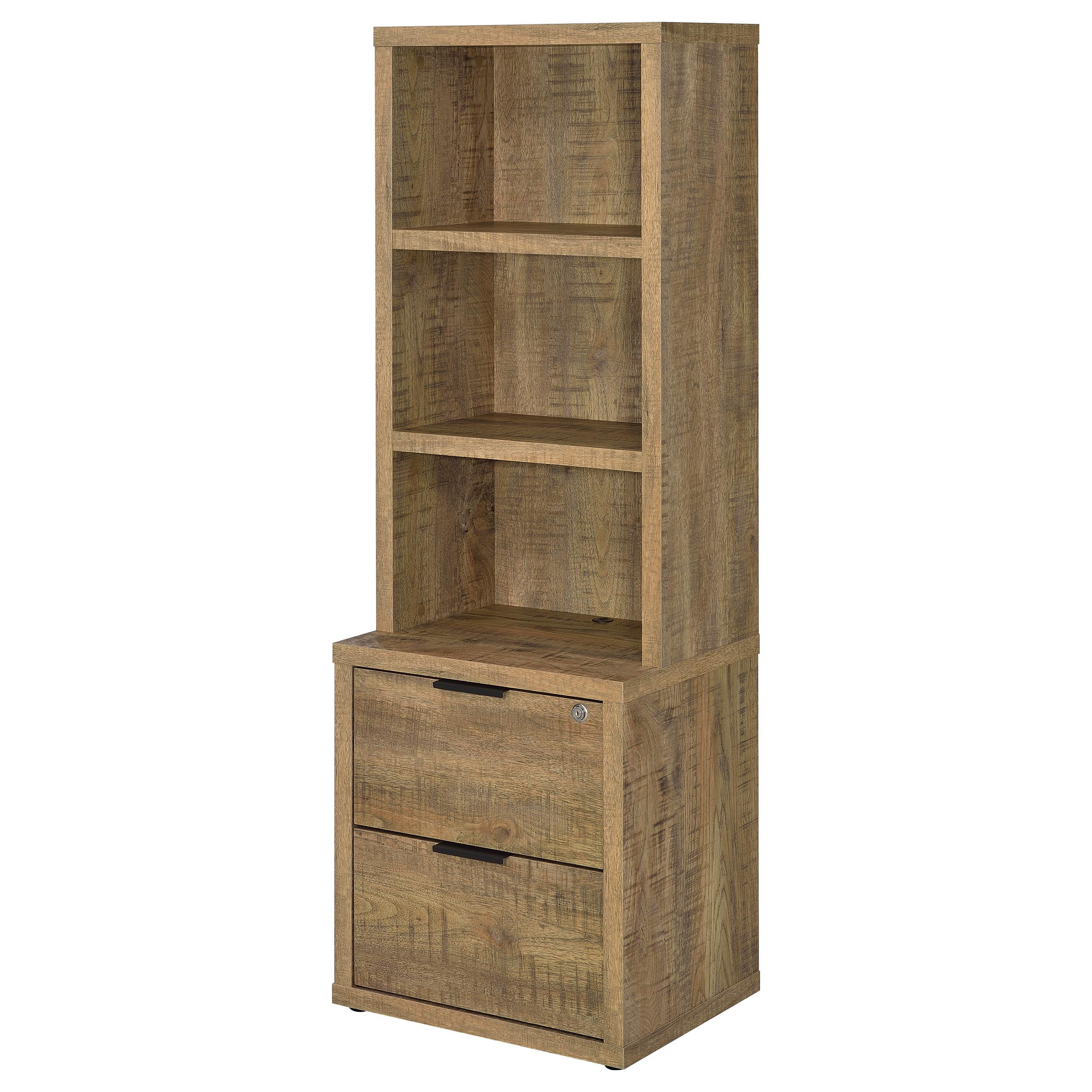 Dtwnek 3 Shelf Bookcase Bookshelf with USB and Lockable Drawer, Brown ...