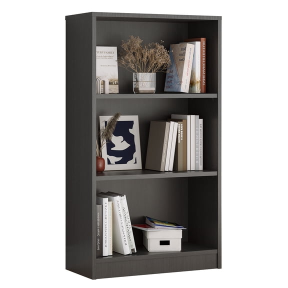 Dtwnek 3 Shelf Bookcase Wood Bookshelf for Home Office, Gray