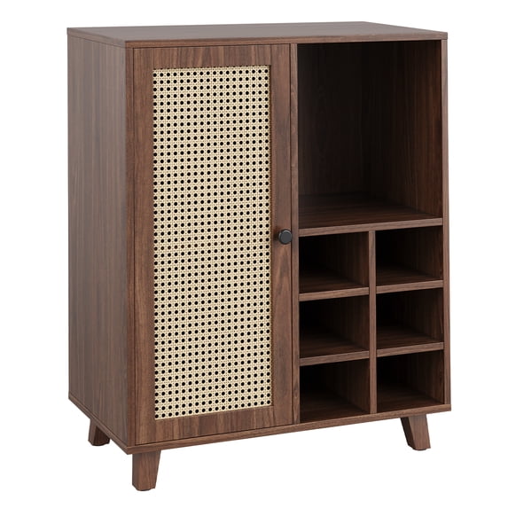 Dtwnek 34 Inch Wine Bar Cabinet Sideboard with Wine Racks, Buffet Storage Cabinet for Dining Room, Kitchen, Living Room, Dark Brown