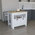 thumbnail image 1 of Dtwnek 35" H Kitchen Island with 2 Doors and 3 Shelves, White+Brown, 1 of 7