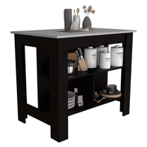Dtwnek 35" Height Kitchen Island with 3 Open Shelves, Perfect for Kitchen, Dining Room, Black