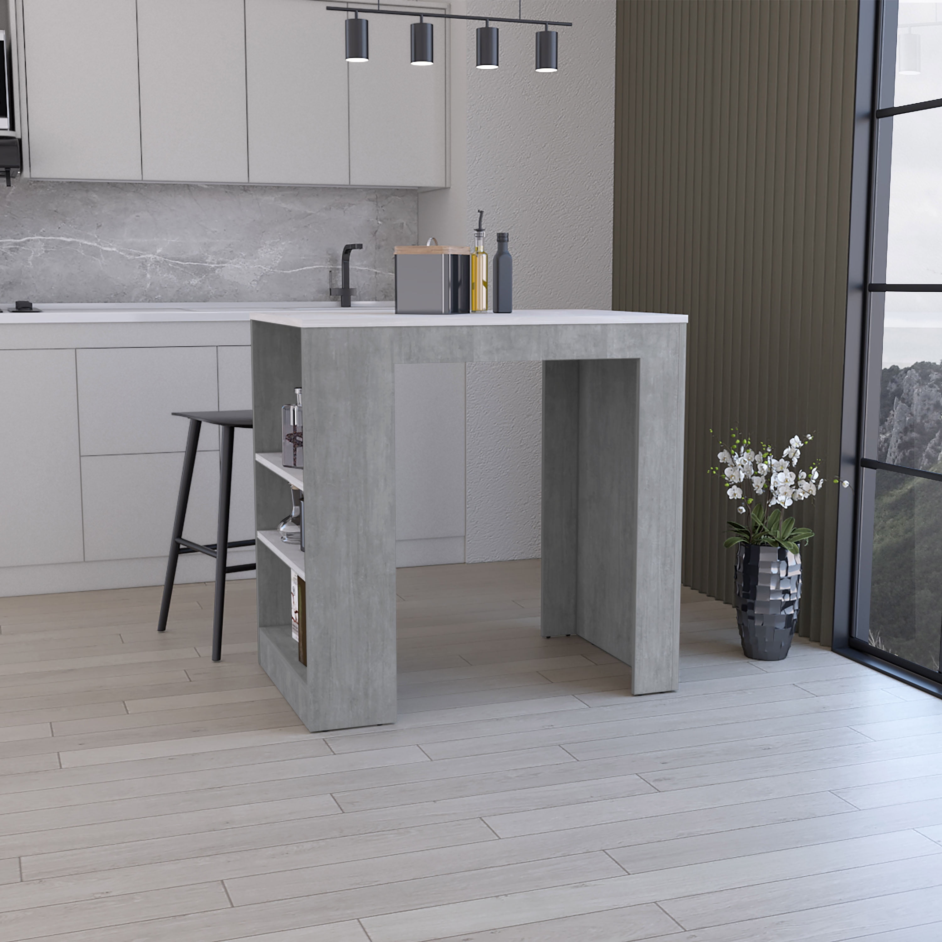 Dtwnek 36" H Kitchen Island Bar Table with 3 Shelves, Gray - Walmart.com