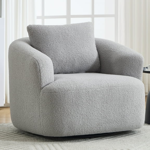 Dtwnek 360 Degree Swivel Upholstered Accent Chair with 1 Pillow, Polyester Single Sofa Chair for Living Room, Bedroom, Apartment, Light Gray