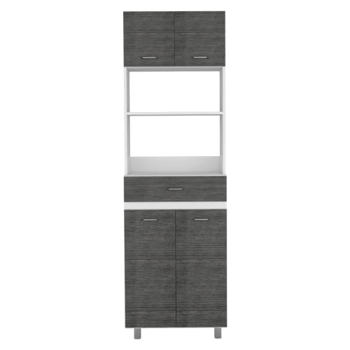 Dtwnek 4 DoorS Wood Kitchen Storage Cabinet with 1 Drawer and 1 Open Shelf, White + Gray