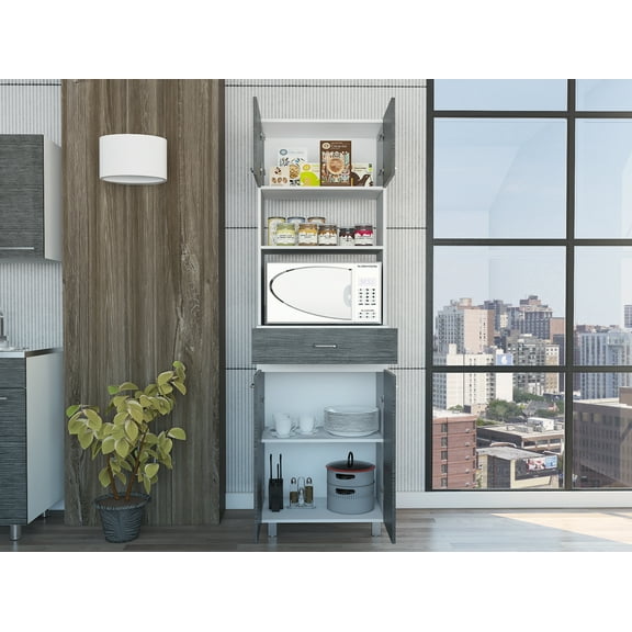 Dtwnek 4 Doors Kitchen Cabinet with Drawer and Open Shelf, Gray