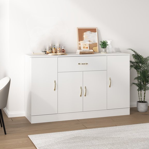 Dtwnek 4 Doors Kitchen Sideboard Cabinet with 1 Drawer and Inner Shelves, Buffet Storage Cabinet for Kitchen, Dining Room, White