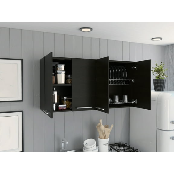 Dtwnek 4 Doors Wall Cabinet for Kitchen, Living Room, Black
