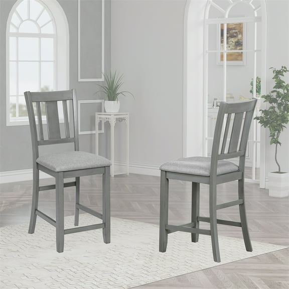 Dtwnek 4 Pack Counter Height Dining Chair with Wood Frame, Upholstered Side Chair for Dining Room, Living Room, Office, Gray