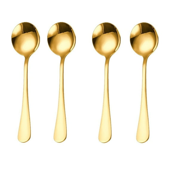 Dtwnek 4 Pack Stainless Steel Long Handled Soup Spoons, Table Spoons, Gold, 6.3 Inches