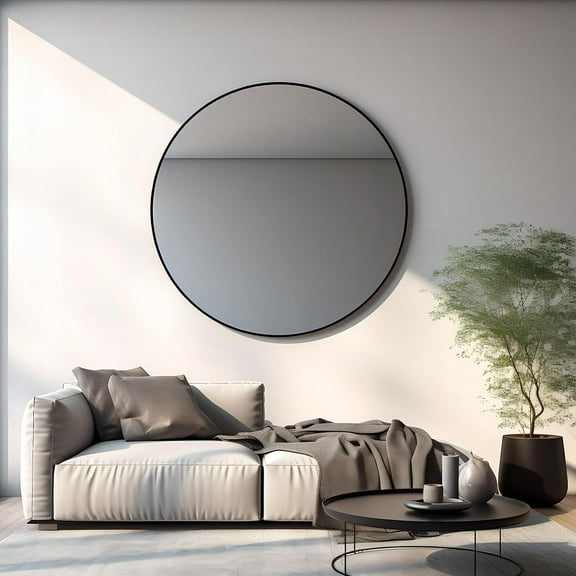 Dtwnek 42 Inch Black Metal Frame Round Wall Mirror for Bathroom, Living Room